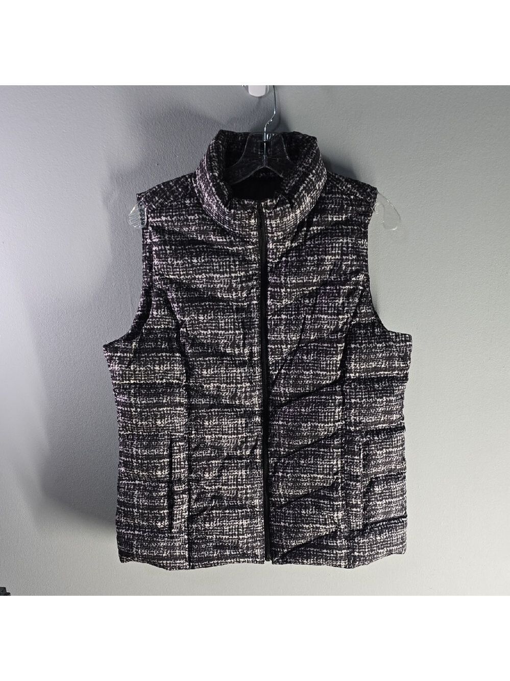 Lands' End Black White Quilted Tweed-Style Look Vest Size Medium  Size M 10 - 12